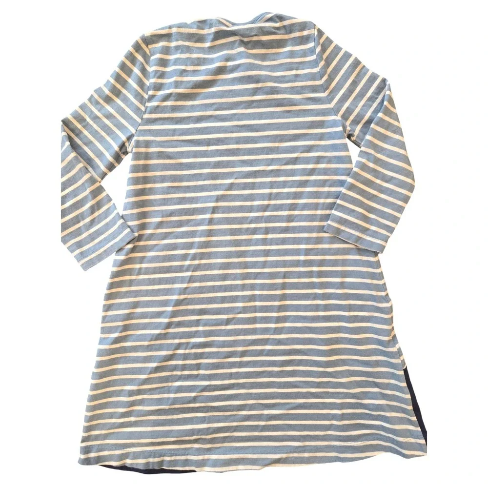 MiniBoden Kids Blue White Striped Duck Applique Long Sleeve Cotton Dress 9-10yrs